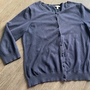 Talbots Button Up Cardigan Womens M Navy Blue 3/4 Sleeve Lagenlook Career Poet